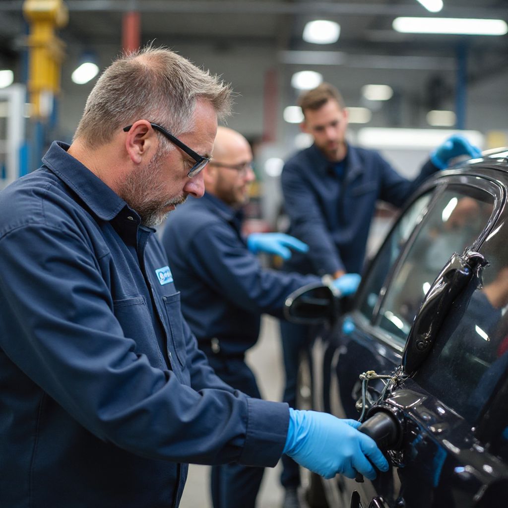 Equipo técnico ElectroMotors trabajando mantenimiento vehículos eléctricos